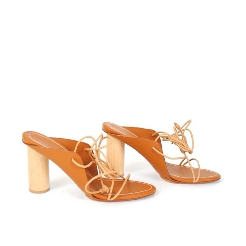 Ulla Johnson 40 Roxie Brown Leather Ankle Tie Up Heels - Picture 3 of 13